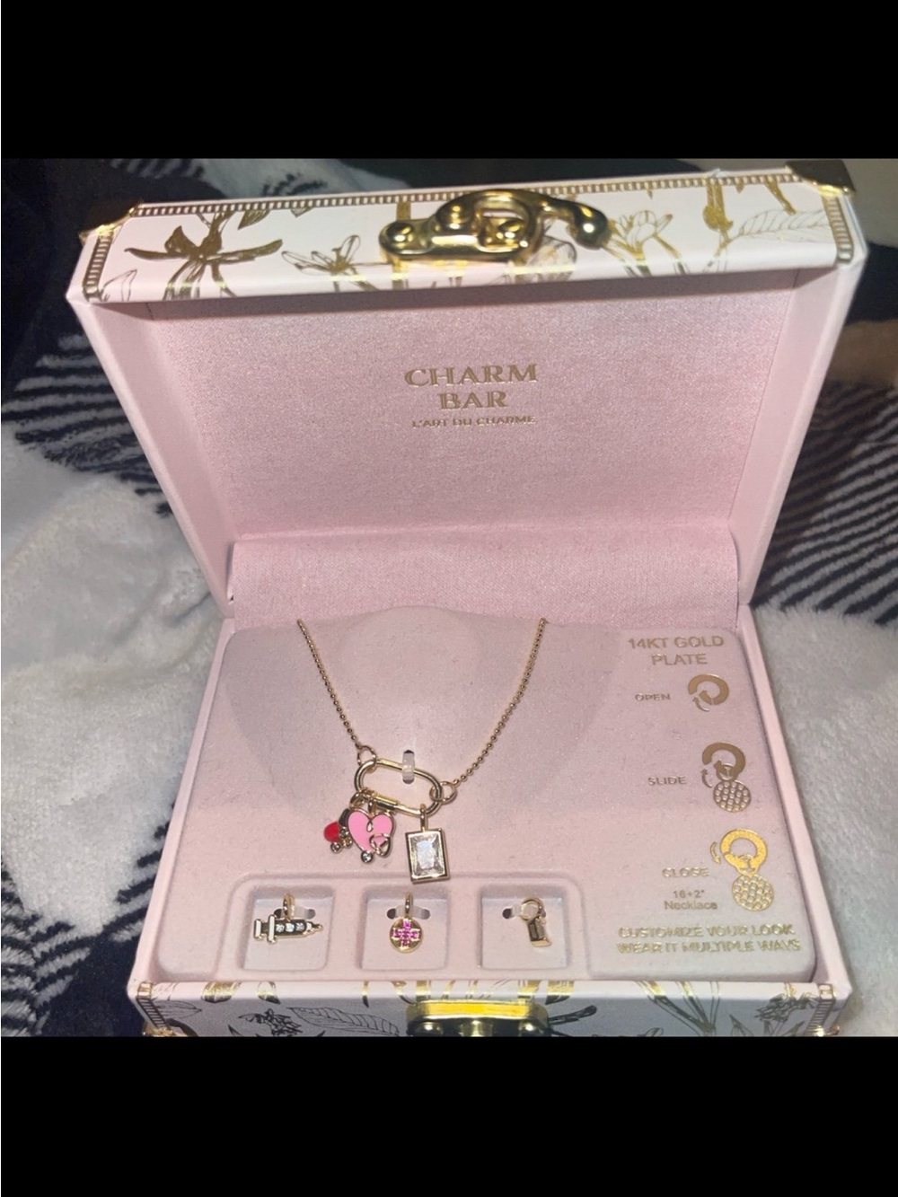 Charm Bar 14kt Gold Plate nurse Charm Necklace Set